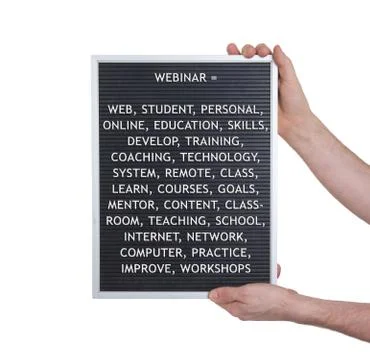 Webinar concept in plastic letters on very old menu board 스톡 사진