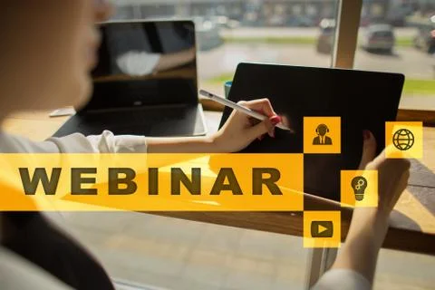 Webinar. E-Learning, Online Education concept. Personal development. Virtual Stock-Fotos