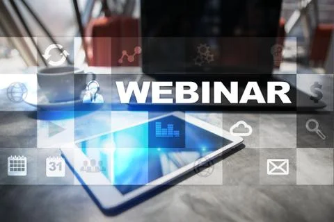 Webinar. E-Learning, Online Education concept. Personal development. Virtual Stock-Fotos