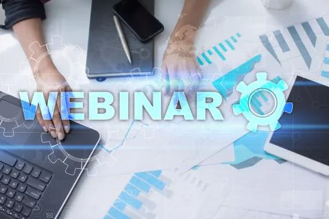 Webinar. E-Learning, Online Education concept. Personal development. Virtual Stock-Fotos