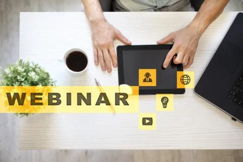 Webinar. E-Learning, Online Education concept. Personal development. Virtual Stock Photos
