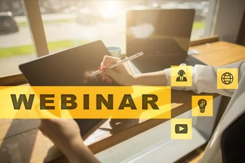 Webinar. E-Learning, Online Education concept. Personal development. Virtual Stock-Fotos