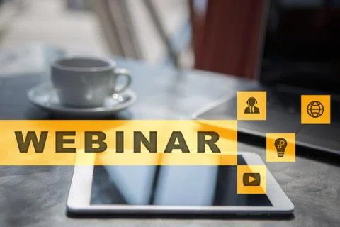 Webinar. E-Learning, Online Education concept. Personal development. Virtual Stock Photos