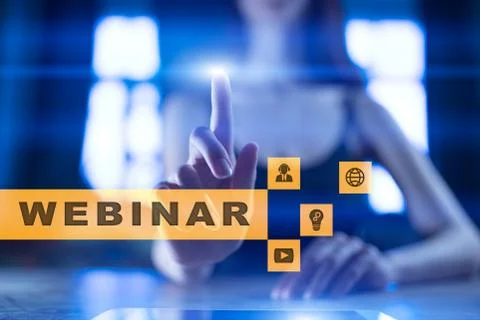 Webinar. E-Learning, Online Education concept. Personal development. Virtual Stock-Fotos