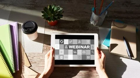 Webinar, E-learning, online education concept on screen. 写真素材