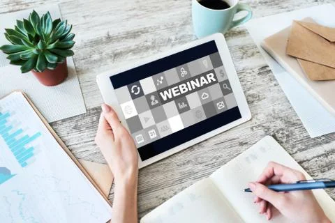 Webinar, E-learning, online education concept on screen. 스톡 사진
