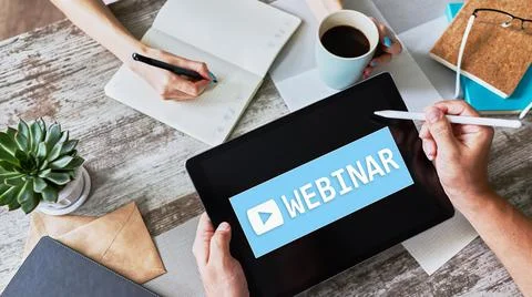 Webinar, E-learning, online education concept on screen Stock-Fotos