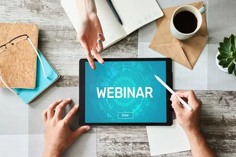 Webinar. Education, E-learning, Business study and personal Development concept. Stockfoto's