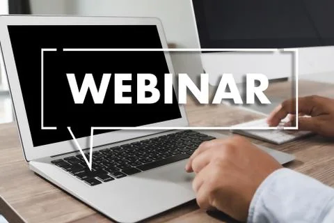 WEBINAR hand on table use E-business Browsing Connection in computer, coffee  写真素材