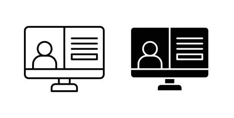 Webinar icon collection in black, Line icons, flat symbols Stock Illustration