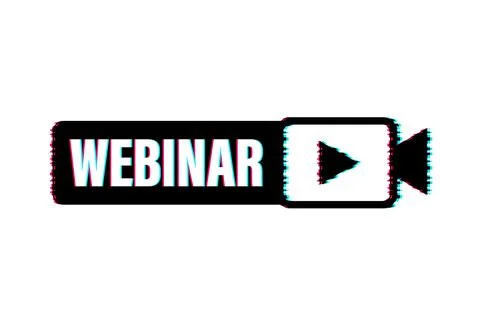 Webinar Icon, flat design style with play button. Glitch icon. Vector Illustrazione stock