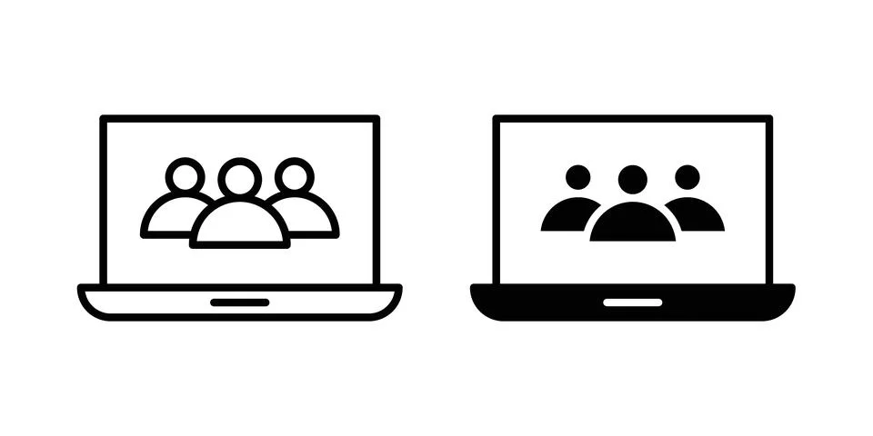 Webinar icon solid, line, and editable vector set. Stock Illustration