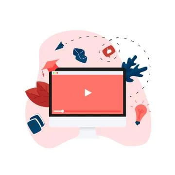Webinar, internet conference, web based seminar, online education, e-learning fl Illustrazione stock