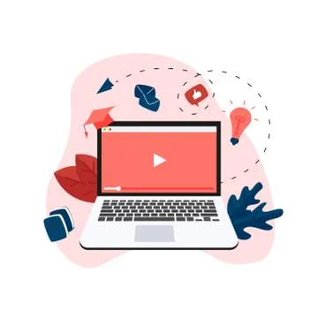 Webinar, internet conference, web based seminar, online education, e-learning fl Stock Illustration
