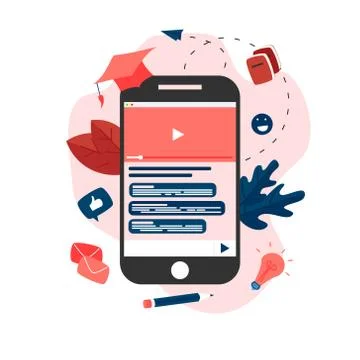 Webinar, internet conference, web based seminar, online education, e-learning fl Stock Illustration