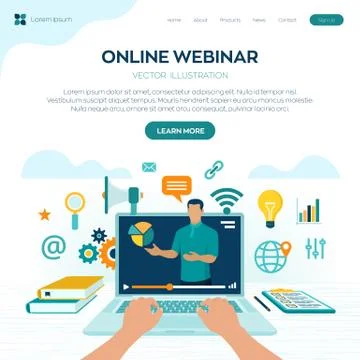 Webinar. Internet conference. Web based seminar. Distance Learning. E-learnin 스톡 일러스트