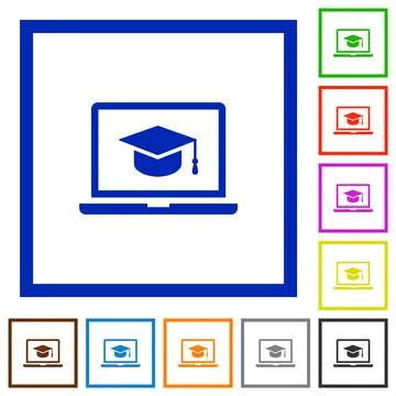 Webinar on laptop flat framed icons Stockillustratie