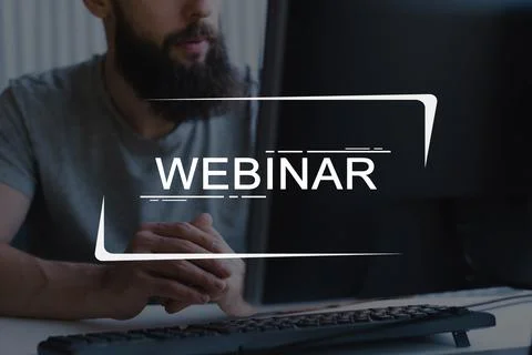Webinar learning virtual training man video lesson Stock-Fotos
