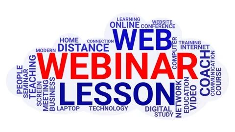 Webinar lesson web word cloud blue and red text 4K seamless loop Stock Footage 159577775