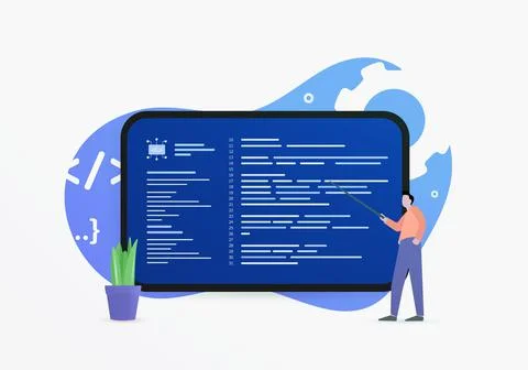 Webinar on object-oriented and functional programming languages concept. Machine Stock Illustration