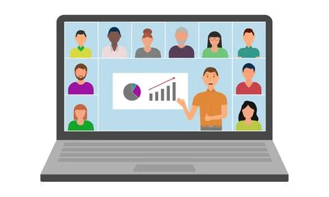 Webinar. Online conference. Digital classroom. Learning via the Internet. Stock Illustration