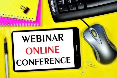 Webinar online conference-text message on your tablet. Stock Photos