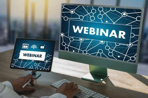 Webinar online e-learning Businessman and team work using a Laptop Training.. Stock-Fotos