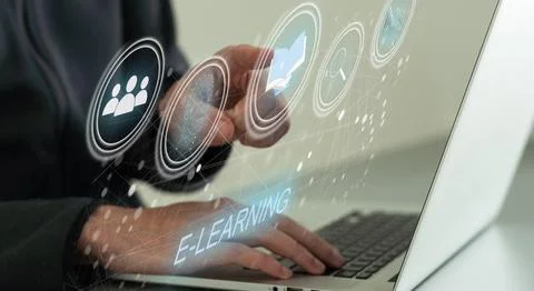 Webinar online, education on internet, e-learning concept Foto stock