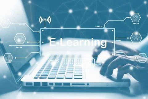 Webinar online, education on internet. E-learning education, internet lesso.. Stock Photos
