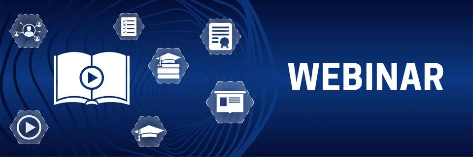 Webinar Online Learning Banner Background with Icons Illustrazione stock