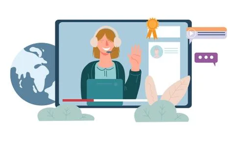 Webinar, online school, training or web conference. Advanced internet technol Stock Illustration
