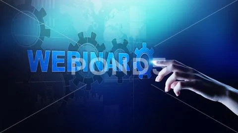 Webinar, Online training, Education and E-learning concept on virtual screen. Stock Photos
