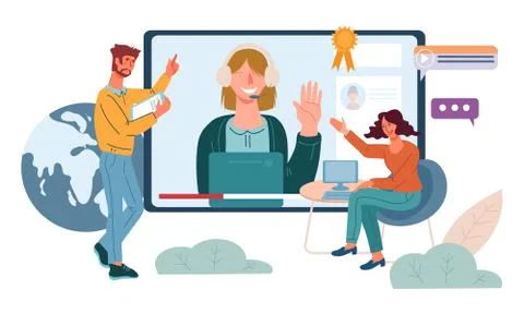Webinar, online training or internet based seminar banner with people charact Stock Illustration