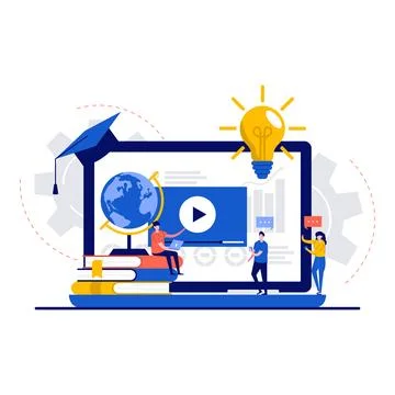 Webinar, online video training, tutorial podcast concept with character. St.. Stock Illustration