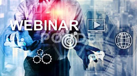 Webinar, Personal development and e-learning concept on blurred abstract back Stock Photos