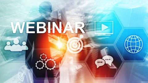 Webinar, Personal development and e-learning concept on blurred abstract back Foto stock