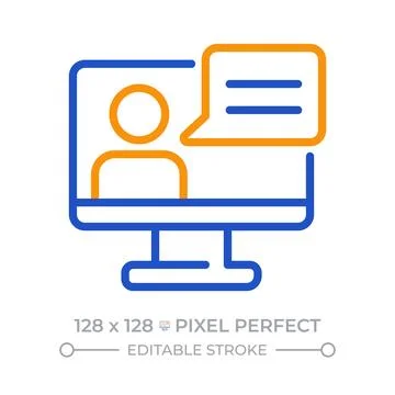 Webinar pixel perfect two color line icon Stock Illustration