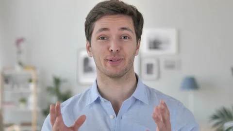 Webinar by Talking Handsome Young Man, Webcam View Stock Footage 106960465