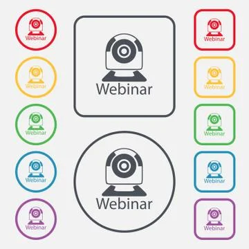 Webinar web camera sign icon. Online Web-study symbol. Website e-learning naviga Ilustración de archivo