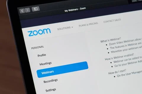 Webinars menu in zoom app Stock Photos