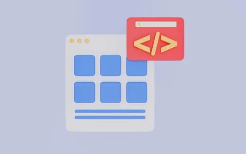 Webpage with code symbol, Software engineering, Web Development, programming イラスト素材