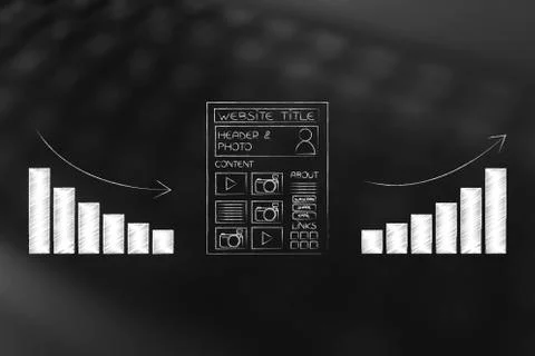 Webpage with graphs from negative to positive growth results Stock Illustration