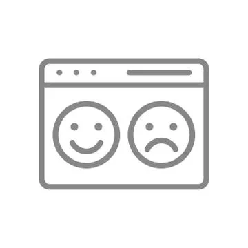 Webpage with happy and sad faces line icon. Website with positive and negative Stock Illustration