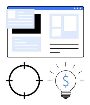 Webpage Layout with Target Focus and Money Idea Bulb Stock-Illustration