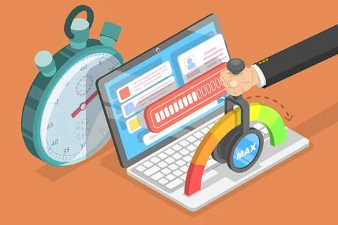 Webpage Loading Time Decreasing, Website Speed Optimization and SEO. 3D Is... Stock Photos