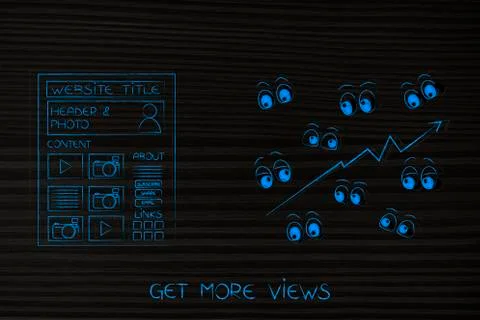 Webpage next to views stats going up Stock Illustration