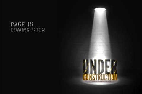 Webpage poster Under construction 3d text on light scene. Coming soon Website Stock Illustration
