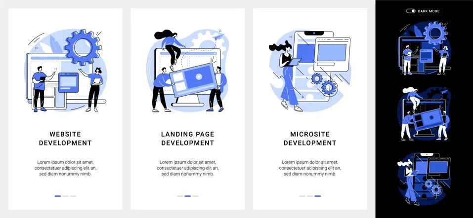 Webpage programming mobile app UI kit. Illustrazione stock