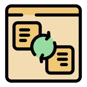 Webpage showing data synchronization process with rotating arrows Illustrazione stock