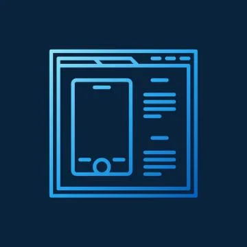 Webpage with smartphone vector blue outline icon or sign Stock Illustration